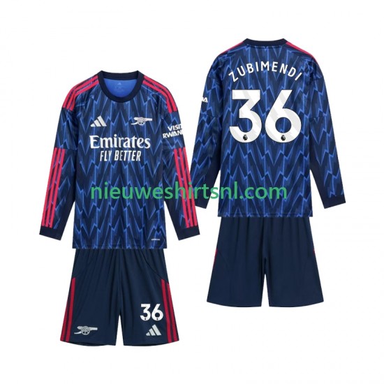 Arsenal Kind Shirt met Bedrukking Zubimendi 36 Uit 2025-2026 Lange Mouw