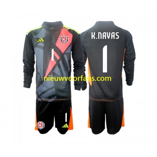 Costa Rica Kind Shirt met Bedrukking Doelman Keylor Navas 1 Derde 2024 Lange Mouw