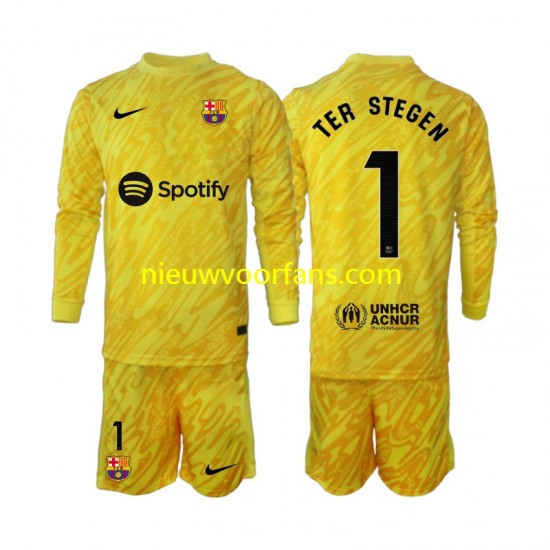 FC Barcelona Kind Shirt met Bedrukking Doelman Ter Stegen 1 Uit 2024-2025 Lange Mouw