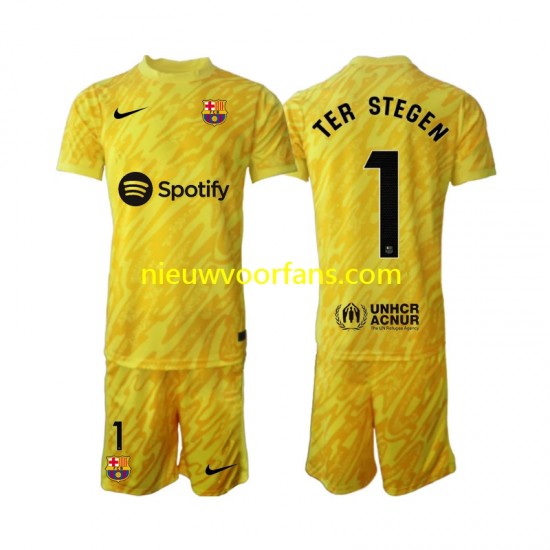 FC Barcelona Kind Shirt met Bedrukking Doelman Ter Stegen 1 Uit 2024-2025 Korte Mouw