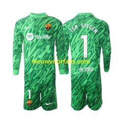 FC Barcelona Kind Shirt met Bedrukking Doelman Ter Stegen 1 Thuis 2024-2025 Lange Mouw