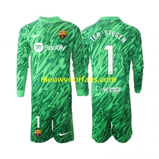 FC Barcelona Kind Shirt met Bedrukking Doelman Ter Stegen 1 Thuis 2024-2025 Lange Mouw