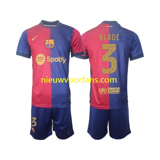 FC Barcelona Kind Shirt met Bedrukking UCL Font Blade 3 Thuis 2024-2025 Korte Mouw