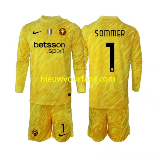 Inter Milan Kind Shirt met Bedrukking Doelman Yann Sommer 1 Uit 2024-2025 Lange Mouw