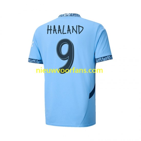 Manchester City Heren Shirt met Bedrukking UCL Font Haaland 9 Thuis 2024-2025 Korte Mouw