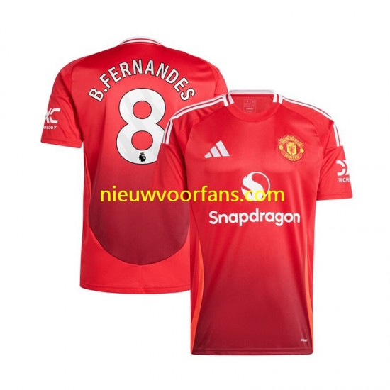 Manchester United Heren Shirt met Bedrukking Bruno Fernandes 8 Thuis 2024-2025 Korte Mouw