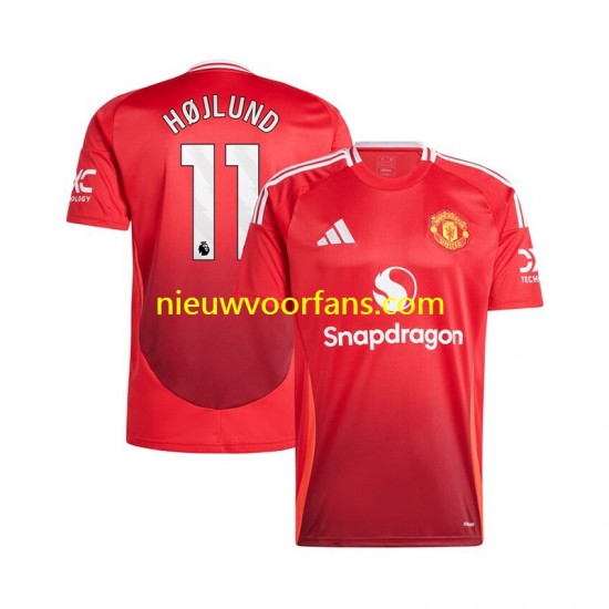 Manchester United Heren Shirt met Bedrukking Rasmus Hojlund 11 Thuis 2024-2025 Korte Mouw
