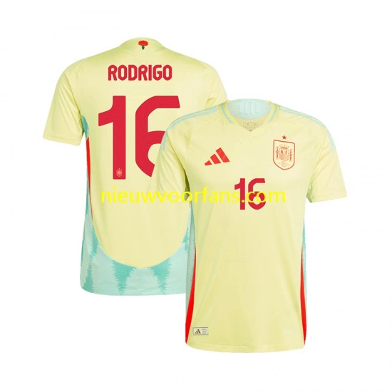 Spanje Heren Shirt met Bedrukking RODRIGO 16 Uit Euro 2024 Korte Mouw
