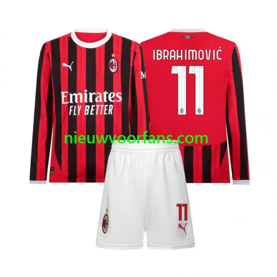 AC Milan Kind Shirt met Bedrukking Ibrahimović 11 Thuis 2024-2025 Lange Mouw