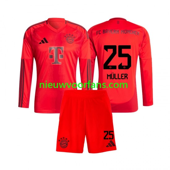 FC Bayern München Kind Shirt met Bedrukking Thomas Muller 25 Thuis 2024-2025 Lange Mouw