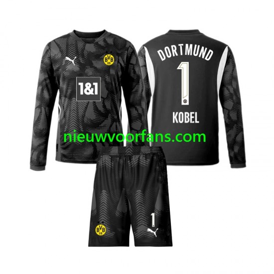 Borussia Dortmund Kind Shirt met Bedrukking Doelman Gregor Kobel 1 Vierde 2024-2025 Lange Mouw