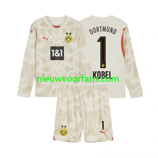 Borussia Dortmund Kind Shirt met Bedrukking Doelman Gregor Kobel 1 Thuis 2024-2025 Lange Mouw