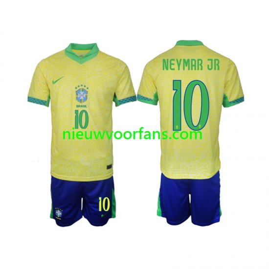 Brazilië Kind Shirt met Bedrukking Neymar JR 10 Thuis 2024 Korte Mouw
