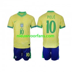 Brazilië Kind Shirt met Bedrukking PELE 10 Thuis 2024 Korte Mouw