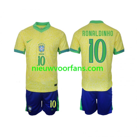 Brazilië Kind Shirt met Bedrukking Ronaldinho 10 Thuis 2024 Korte Mouw