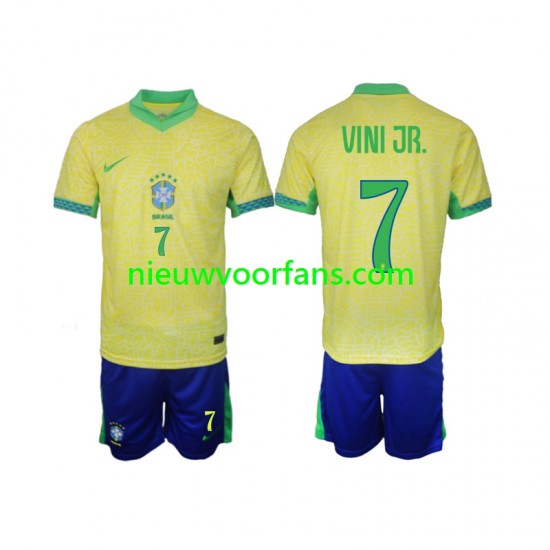 Brazilië Kind Shirt met Bedrukking VINI JR 7 Thuis 2024 Korte Mouw