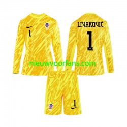 Kroatië Kind Shirt met Bedrukking Doelman DOMINIK LIVAKOVIC 1 Thuis Euro 2024 Lange Mouw