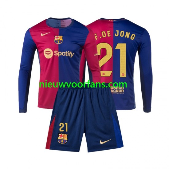 FC Barcelona Kind Shirt met Bedrukking Frenkie de Jong 21 Thuis 2024-2025 Lange Mouw