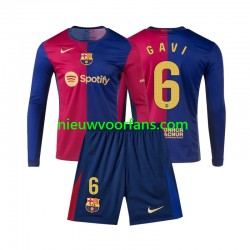 FC Barcelona Kind Shirt met Bedrukking Gavi 6 Thuis 2024-2025 Lange Mouw