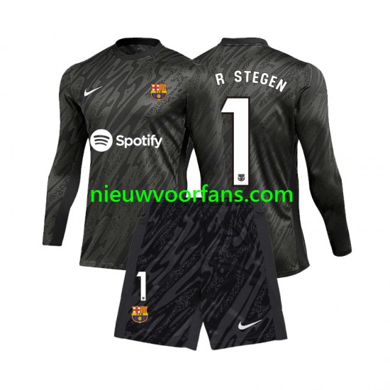 FC Barcelona Kind Shirt met Bedrukking Doelman Ter Stegen 1 Derde 2024-2025 Lange Mouw