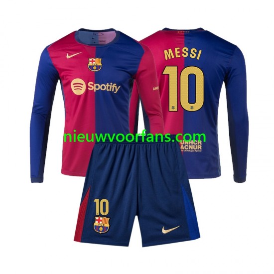 FC Barcelona Kind Shirt met Bedrukking Lionel Messi 10 Thuis 2024-2025 Lange Mouw