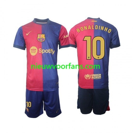 FC Barcelona Kind Shirt met Bedrukking Ronaldinho 10 Thuis 2024-2025 Lange Mouw