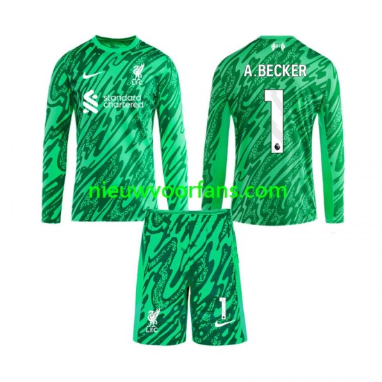Liverpool Kind Shirt met Bedrukking Doelman Alisson Becker 1 Uit 2024-2025 Lange Mouw