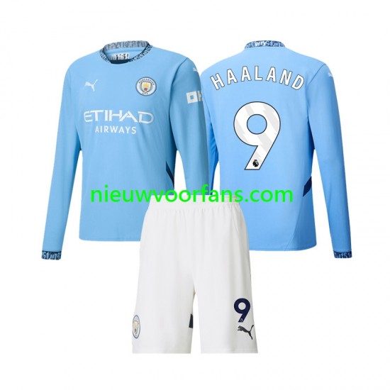Manchester City Kind Shirt met Bedrukking Erling Haaland 9 Thuis 2024-2025 Lange Mouw