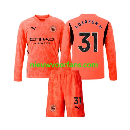 Manchester City Kind Shirt met Bedrukking Doelman Ederson Moraes 31 Uit 2024-2025 Lange Mouw