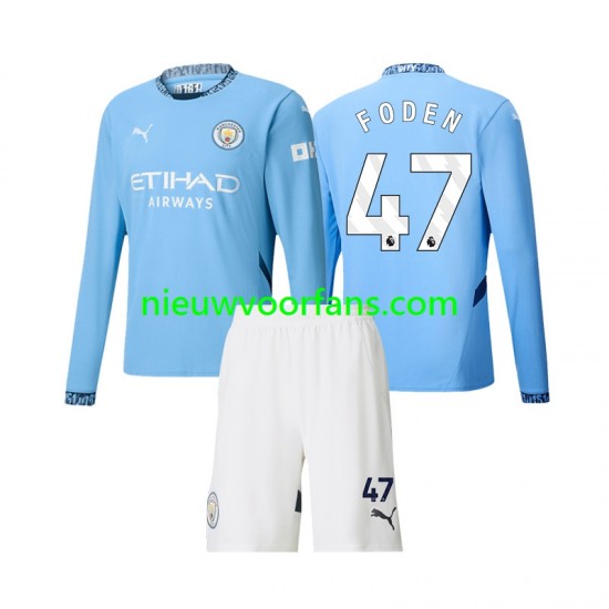 Manchester City Kind Shirt met Bedrukking Phil Foden 47 Thuis 2024-2025 Lange Mouw