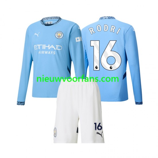 Manchester City Kind Shirt met Bedrukking Rodri 16 Thuis 2024-2025 Lange Mouw