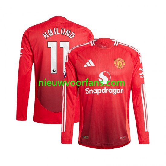 Manchester United Heren Shirt met Bedrukking Rasmus Hojlund 11 Thuis 2024-2025 Lange Mouw