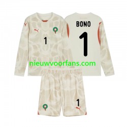 Marokko Kind Shirt met Bedrukking Doelman Yassine Bounou 1 Uit 2024 Lange Mouw