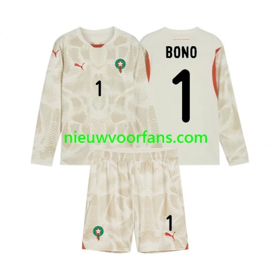 Marokko Kind Shirt met Bedrukking Doelman Yassine Bounou 1 Uit 2024 Lange Mouw