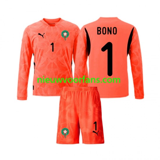 Marokko Kind Shirt met Bedrukking Doelman Yassine Bounou 1 Thuis 2024 Lange Mouw