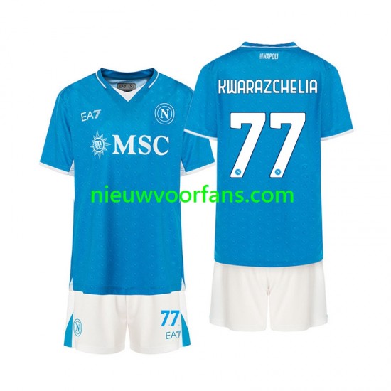 Napoli Kind Shirt met Bedrukking Khvicha Kvaratskhelia 77 Thuis 2024-2025 Korte Mouw