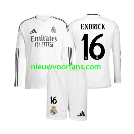 Real Madrid Kind Shirt met Bedrukking Endrick 16 Thuis 2024-2025 Lange Mouw