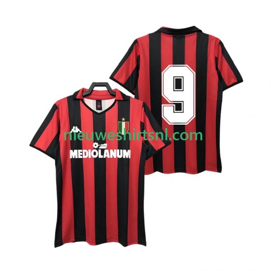 AC Milan Heren Shirt met Bedrukking 9 1988 1989 Retro Thuis Korte Mouw
