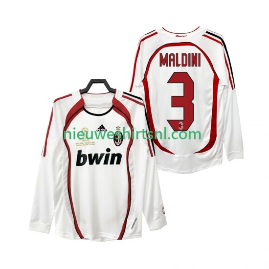 AC Milan Heren Shirt met Bedrukking MALDINI 3 2007 Retro Uit 2006 Lange Mouw