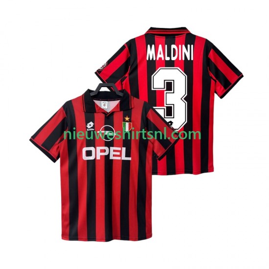 AC Milan Heren Shirt met Bedrukking MALDINI 3 1996 1997 Retro Thuis Korte Mouw