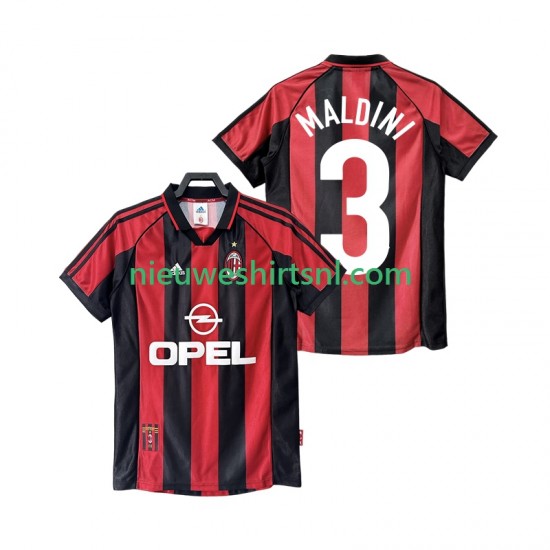 AC Milan Heren Shirt met Bedrukking MALDINI 3 1998 Retro Thuis 1999 Korte Mouw
