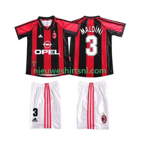 AC Milan Kind Shirt met Bedrukking MALDINI 3 1998 Retro Thuis 1999 Korte Mouw