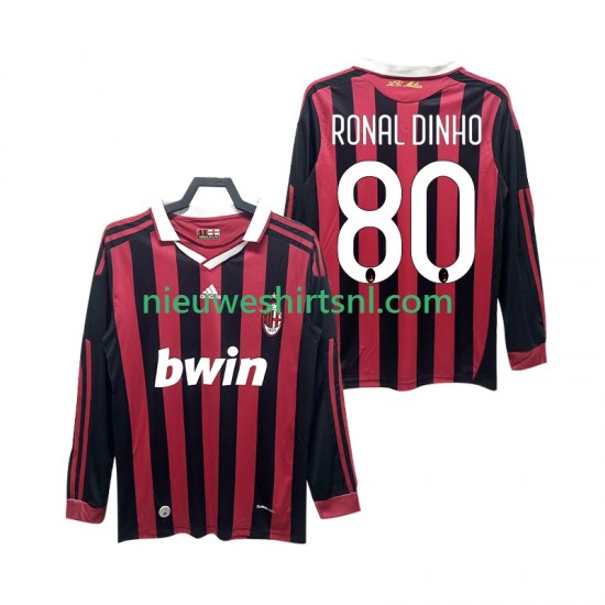AC Milan Heren Shirt met Bedrukking RONALDINHO 80 2009 Retro Thuis 2010 Lange Mouw