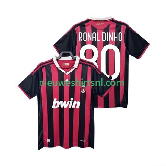 AC Milan Heren Shirt met Bedrukking RONALDINHO 80 2009 Retro Thuis 2010 Korte Mouw