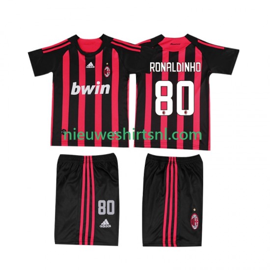 AC Milan Kind Shirt met Bedrukking RONALDINHO 80 2009 Retro Thuis 2008 Korte Mouw