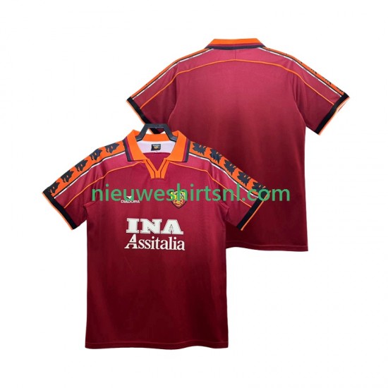 AS Roma Heren Shirt met Bedrukking 1998 Retro Thuis 1999 Korte Mouw