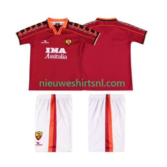 AS Roma Kind Shirt met Bedrukking 1998 Retro Thuis 1999 Korte Mouw