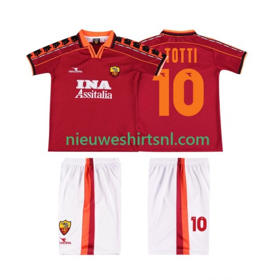 AS Roma Kind Shirt met Bedrukking TOTTI 10 1998 Retro Thuis 1999 Korte Mouw