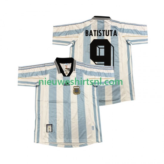 Argentinië Heren Shirt met Bedrukking BATISUTA 9 1998 Retro Thuis Korte Mouw