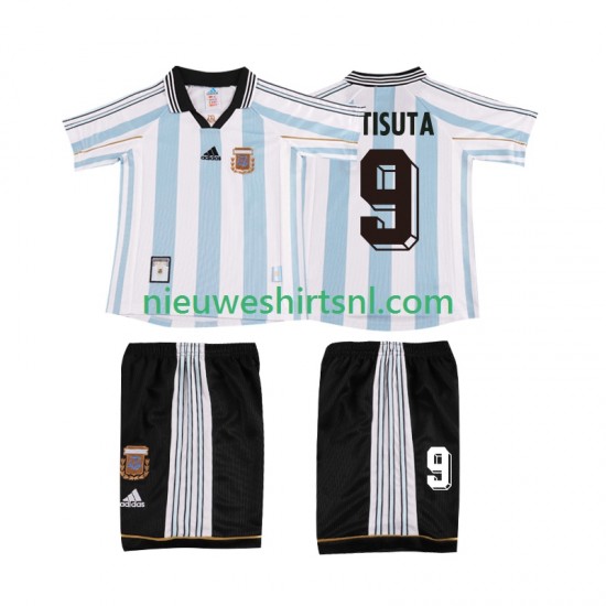 Argentinië Kind Shirt met Bedrukking BATISUTA 9 1998 Retro Thuis Korte Mouw